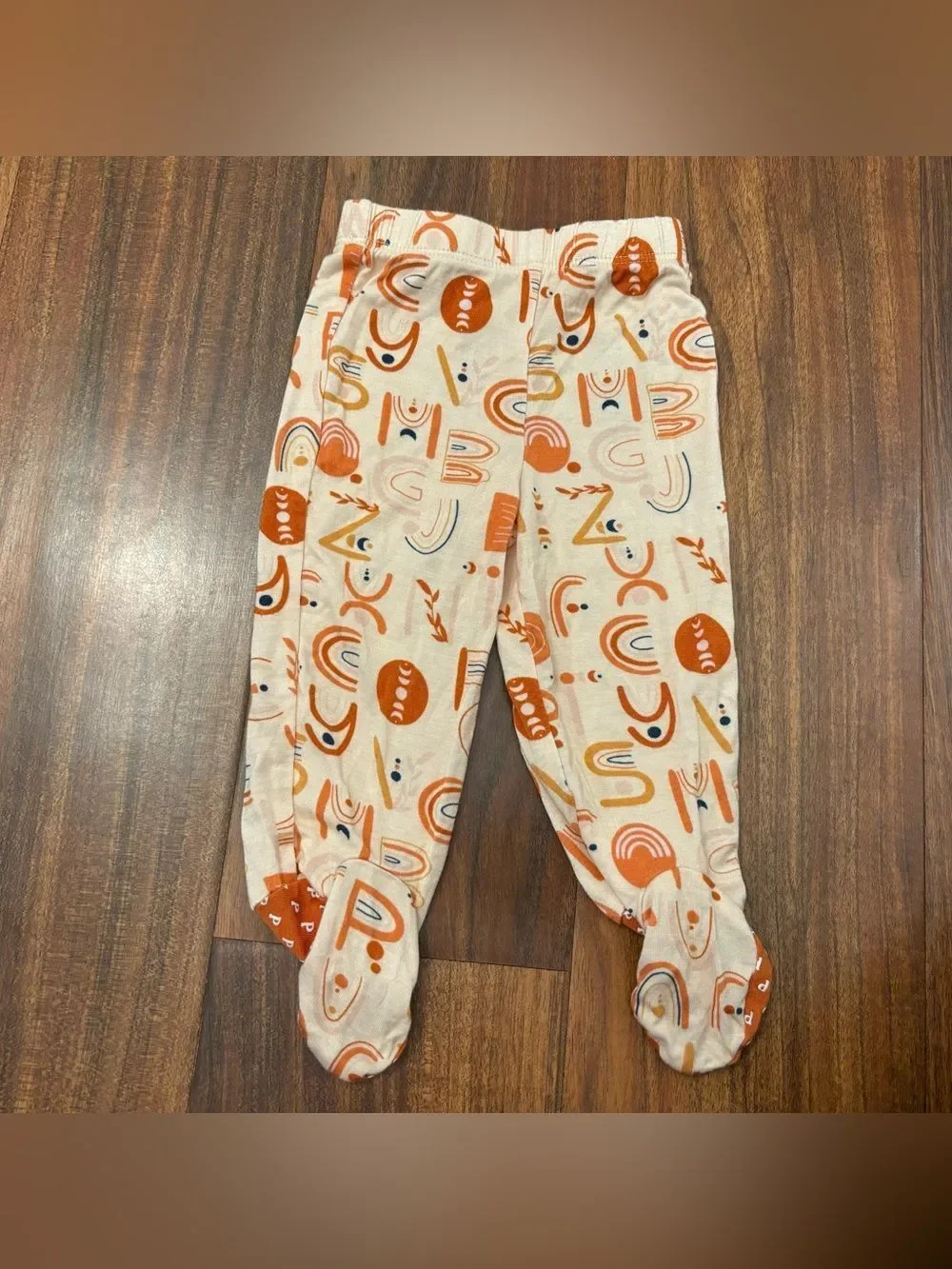 Posh Peanut Alphabet Medley Orange kimono top and footed bottoms